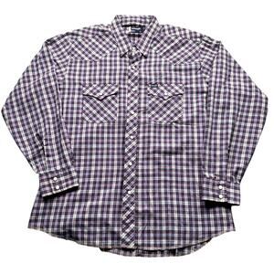 Vintage 80s Wrangler Western Pearl Snap Plaid Shirt Mens XL Long Sleeve Red